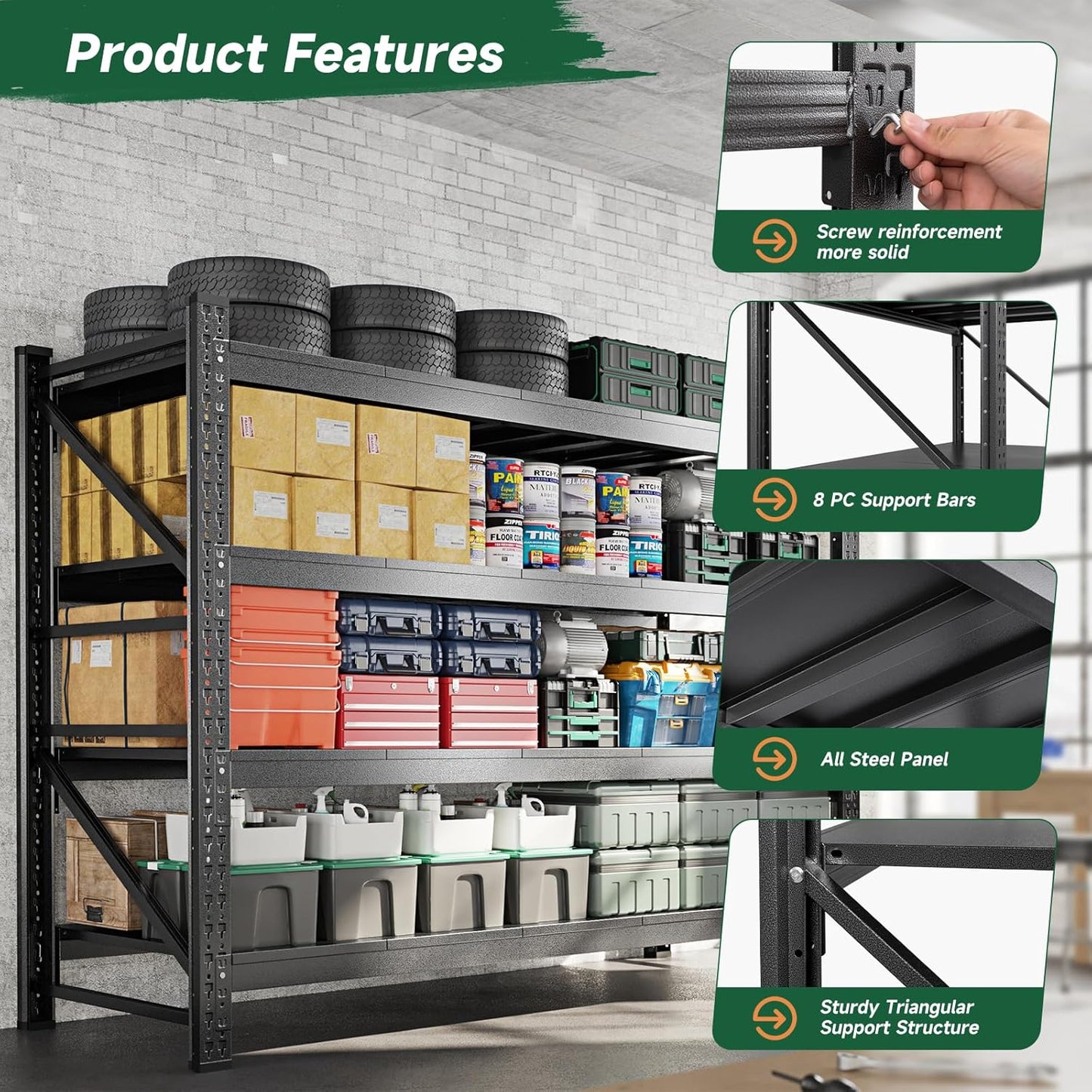 Letaya 4000LBS Storage Shelves Heavy Duty,60" W Garage Shelving Units, 4 Tier Adjustable Utility Rack Shelf,Large Metal Industrial Shelves,for Shop,Warehouse,Basement (60" W x 24" D x 70" H)