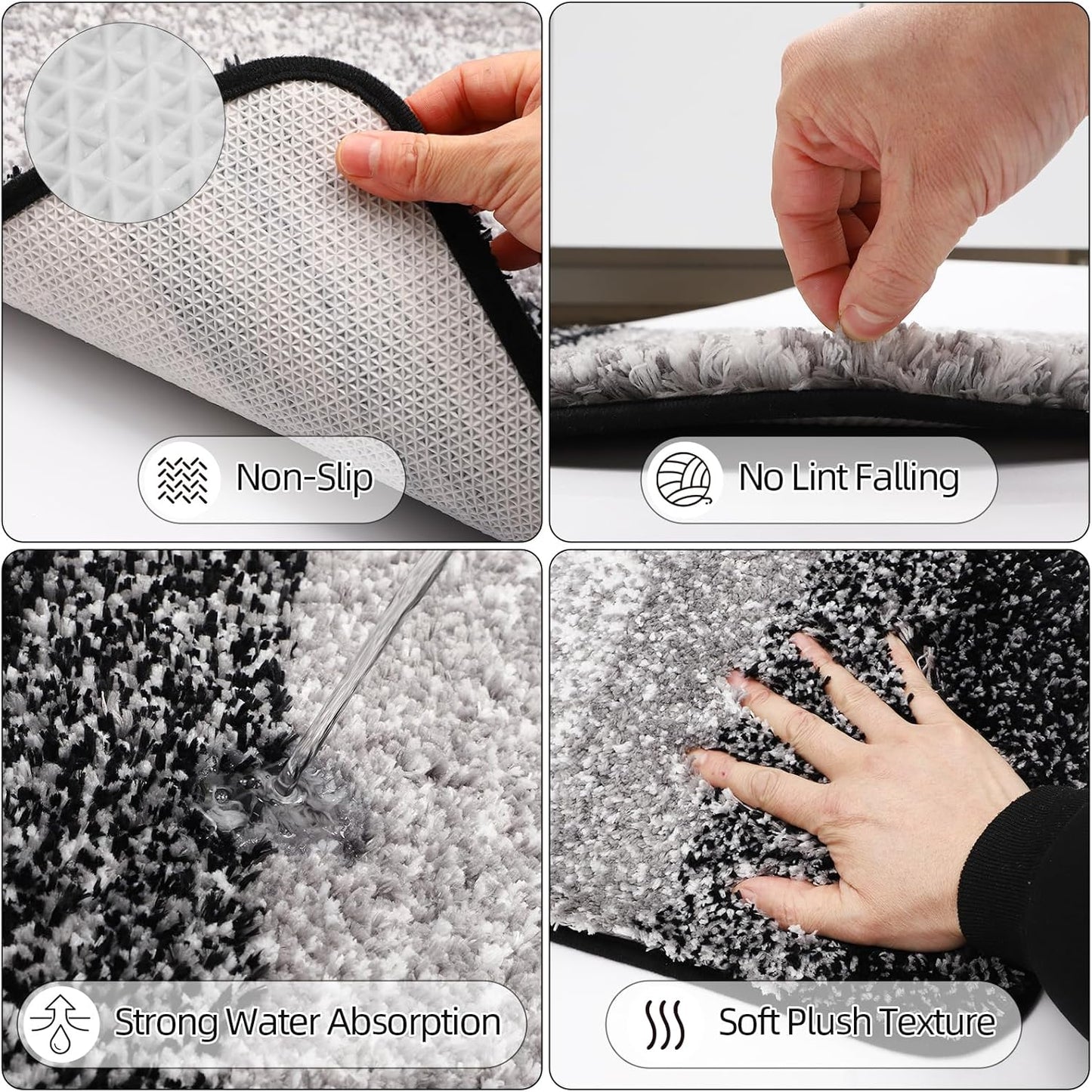 iMucci Bathroom Accessories Black Bathroom Sets with Shower Curtain and Rug, Black Ombre Waterproof Shower Curtain with Ultra Absorbent Rug Bathroom Accessories Set for Home Decor