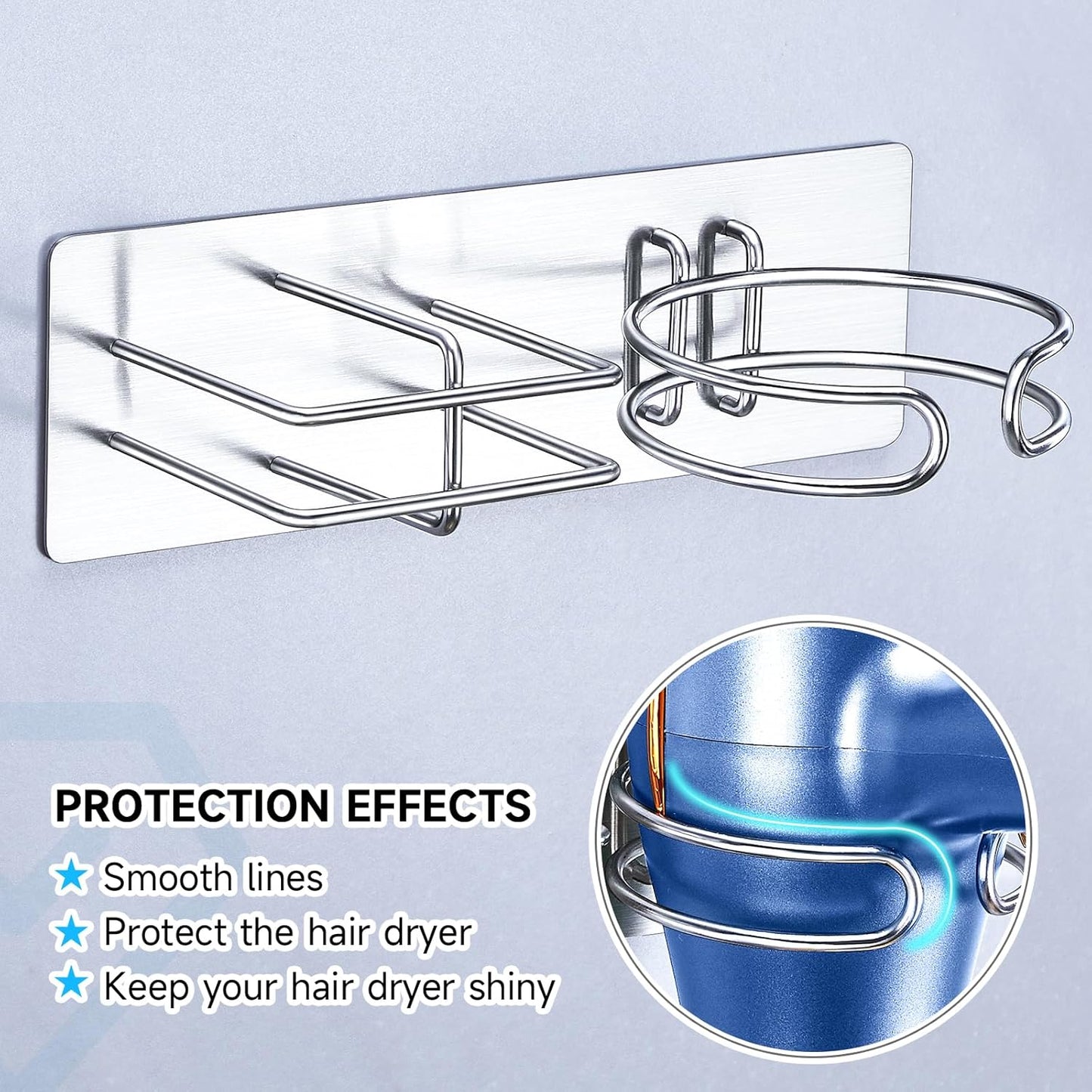 Hair Straightener Holder Hair Dryer Holder Wall Mounted, Blow Dryer and Curling Iron Holder, Blow Dryer Holder Wall Adhesive, Hair Dryer and Straightener Holder for Bathroom Salon (Silver)