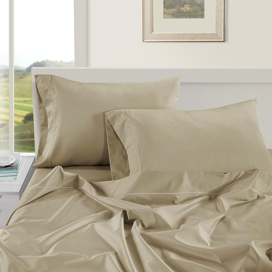 LANE LINEN Pillow Case Covers King Set of 2 100% Egyptian Cotton Sateen Soft Cool & Smooth 1000 Thread Count Cases - Linen