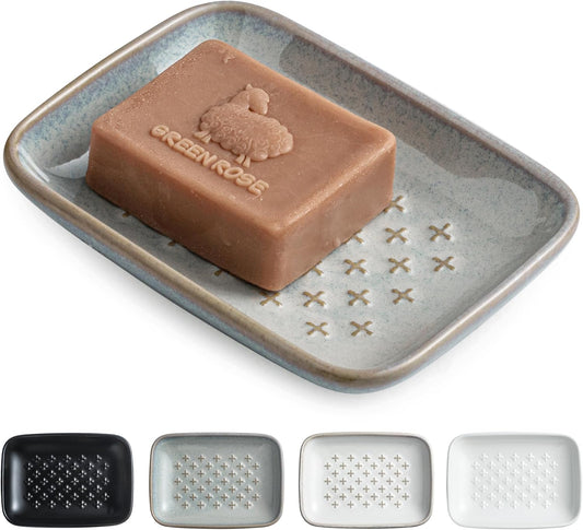 Gomakren Soap Dish, Shower Soap Holder, Ceramic Soap Dishes for Bar Soap Sponge Shampoo, Christmas Soap Saver Tray for Bathroom Kitchen Sink Counter, 5.5 Inch, Gray
