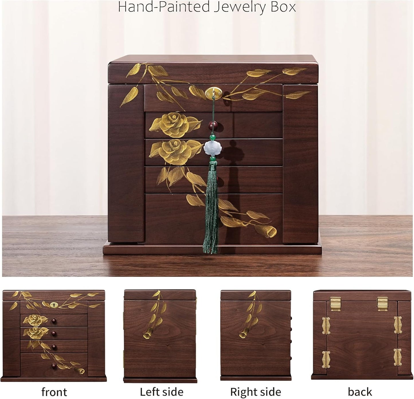 Hand-Painted Wooden Jewelry Boxes for Women - 8-Layer Large Lockable Jewelry Box with Compartments, Dresser Top Jewelry Organizer, Vintage Wooden Jewelry Storage