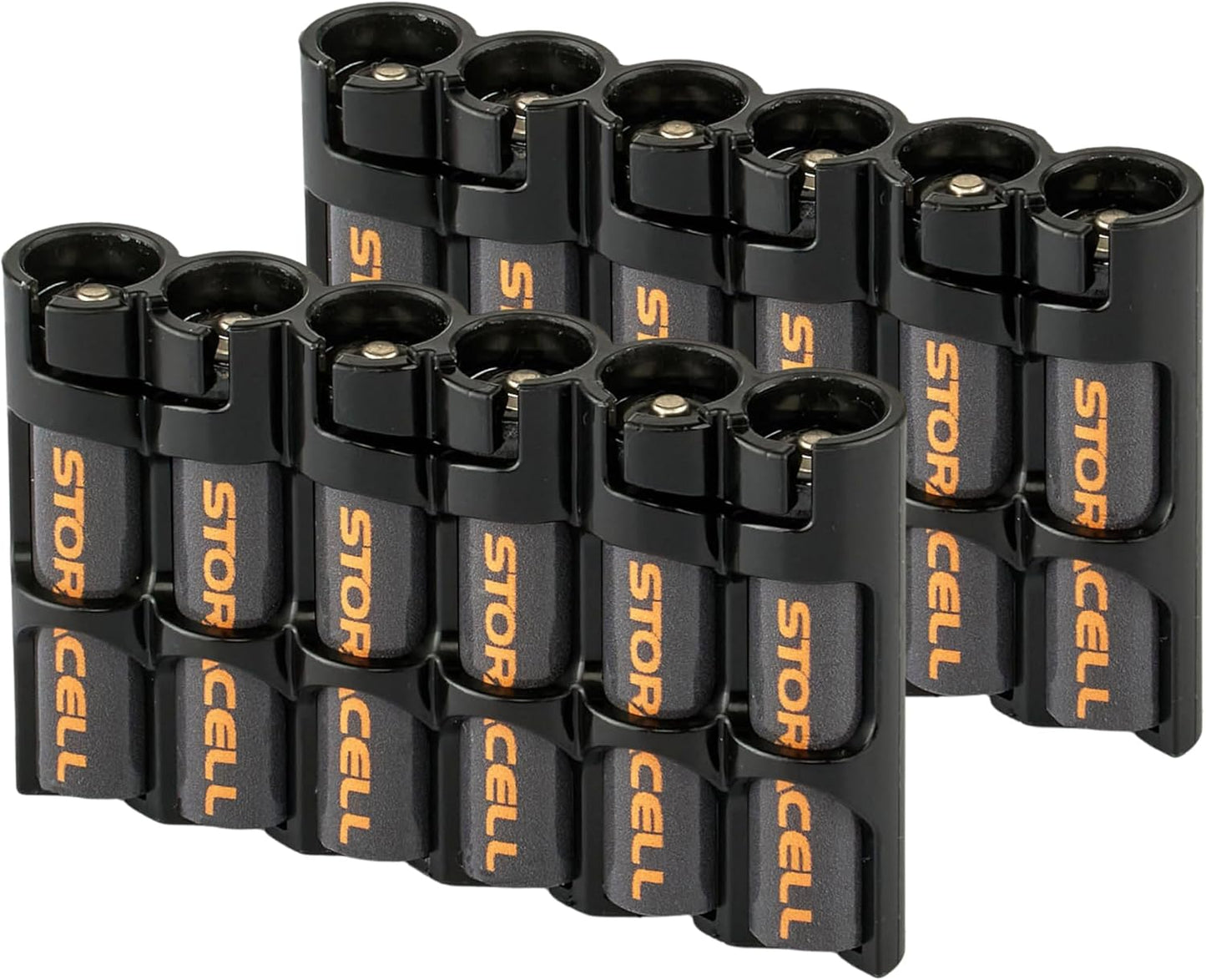 Storacell Slimline AAA-6 Battery Storage Caddy and Dispenser (Pack of 2), Black, Holds 6 AAA Batteries, (Not Included), Durable & Compact Design, The Original Battery Caddy, Made in The USA