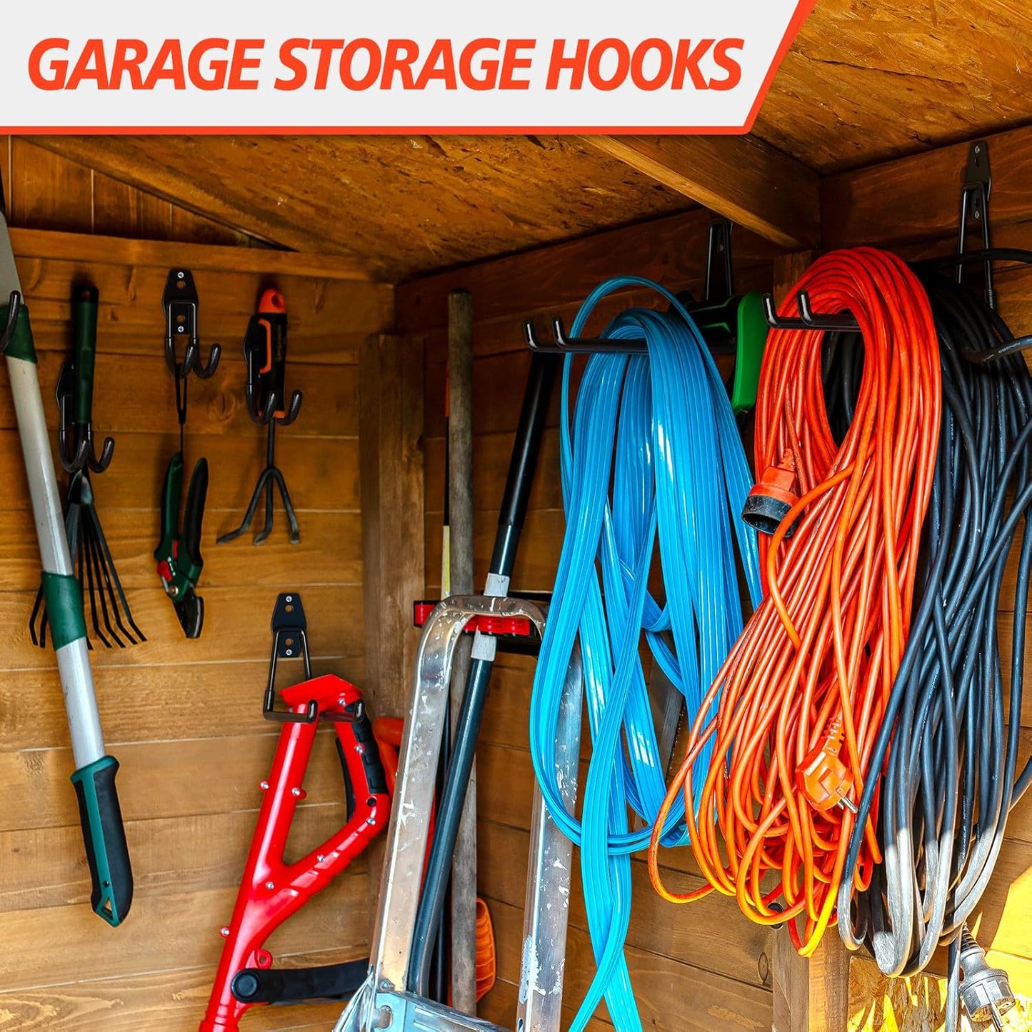 20 Pack Heavy Duty Garage Hooks,Solid Steel Wall Mount Hangers,with Anti-Slip Coating,for Hanging and Organising Ladder,Bike,Ropes,Broom,Garden,Yard and Power Tools