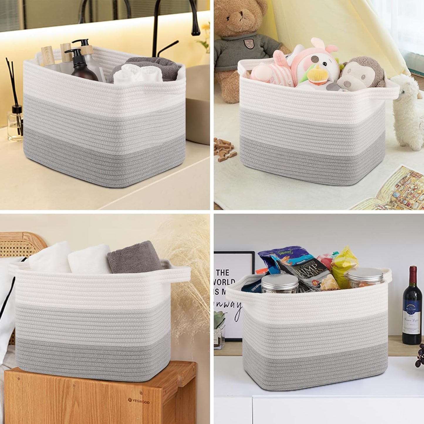 Storage Baskets for Organizing, Woven Baskets for Shelves, Rectangle Decorative Organizer for Storage Clothes, Toy, Books, Towels Nursery Bins 3 Pack (Gradient Grey, 15.75"x11.8"x9.85")
