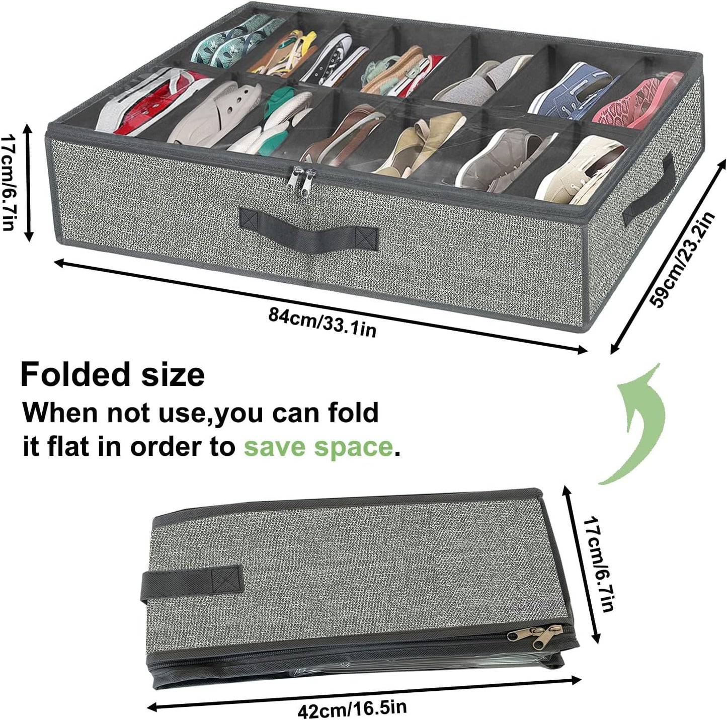 homyfort 28 Pairs Shoe Organizer Under Bed, Underbed Shoe Storage Boxes Bins, Organizador De Zapatos, Extra Large Zapateras Organizer, Grey, Set of 2