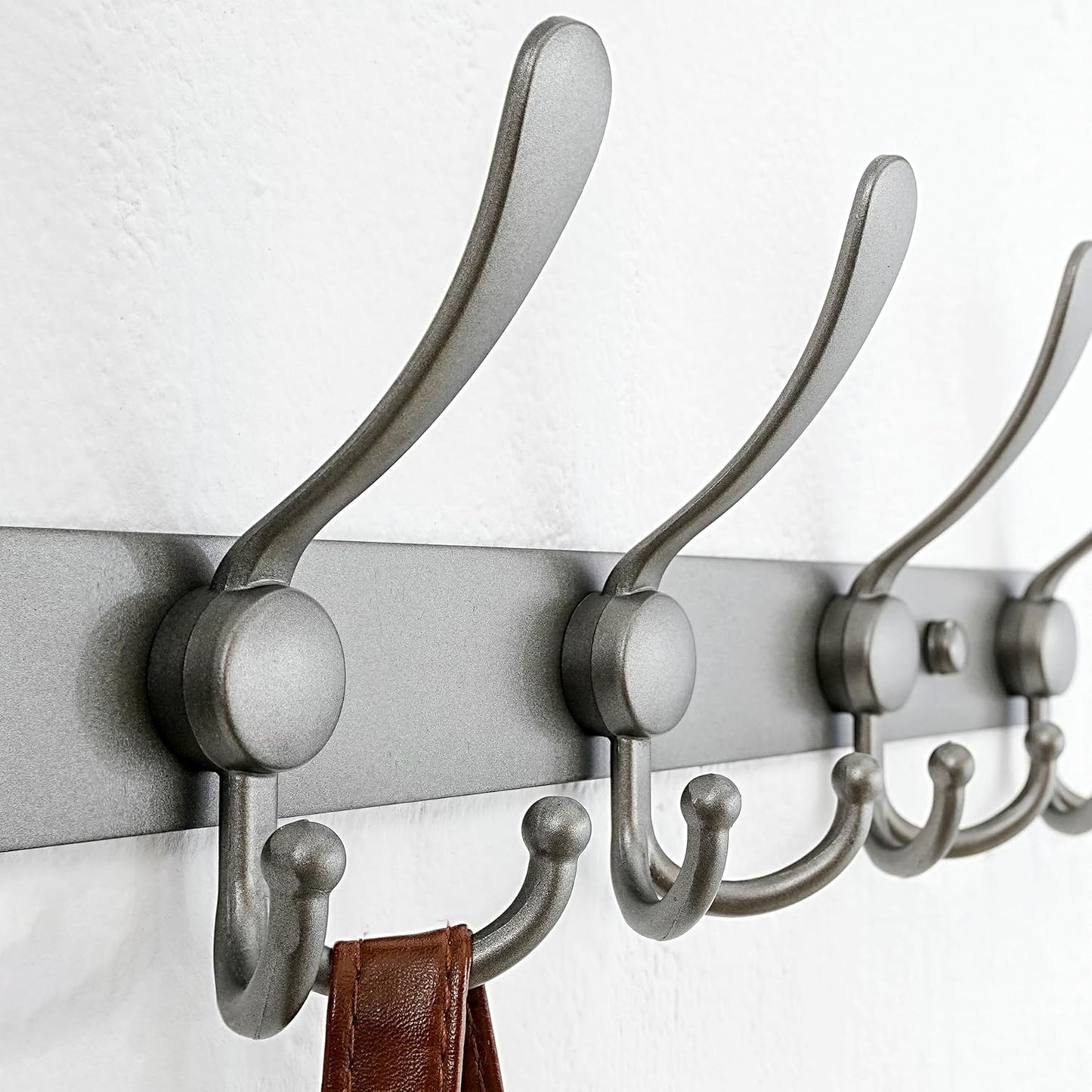 Dseap Coat Rack Wall Mount - 29.5” Long 8-Tri-Hooks Heavy Duty Coat Hanger Rail Wall Hooks for Hanging Coats Hats Clothing Clothes Purse Mudroom Entryway, Gray, Pack of 2