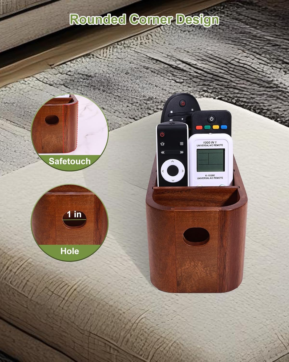 ‌Acacia Wood Remote Control Holder, Bonfixe Removable Desk Organizer with 4 Compartments & 4 Protective Pads, Easy Storage‌ TV Remote Holder for Living Room, Bedside Caddy, Office Supplies