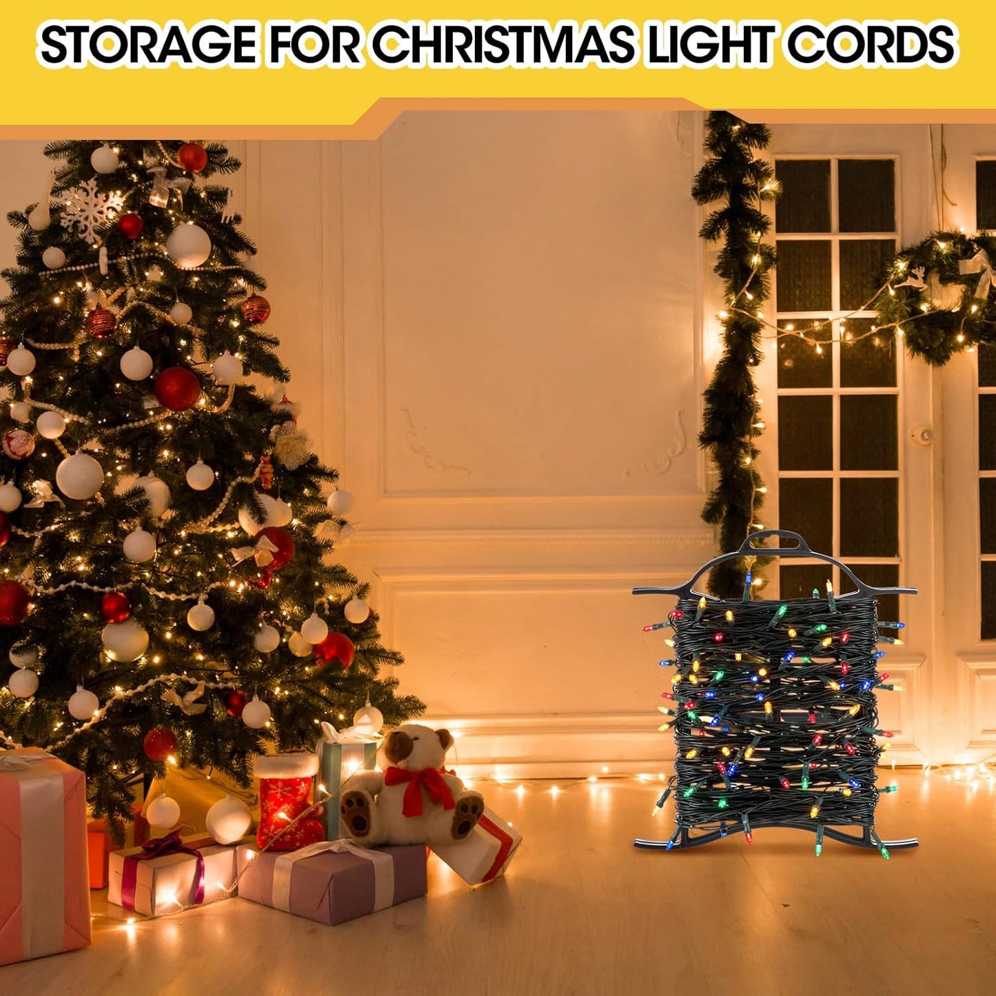 Ripeng 6 Pcs Extension Cord Storage Reel, Portable Cord Holder with Handle, Christmas Lights Storage, Black Hose Organizer Wrap-Holds, H-Frame Reel Outdoor