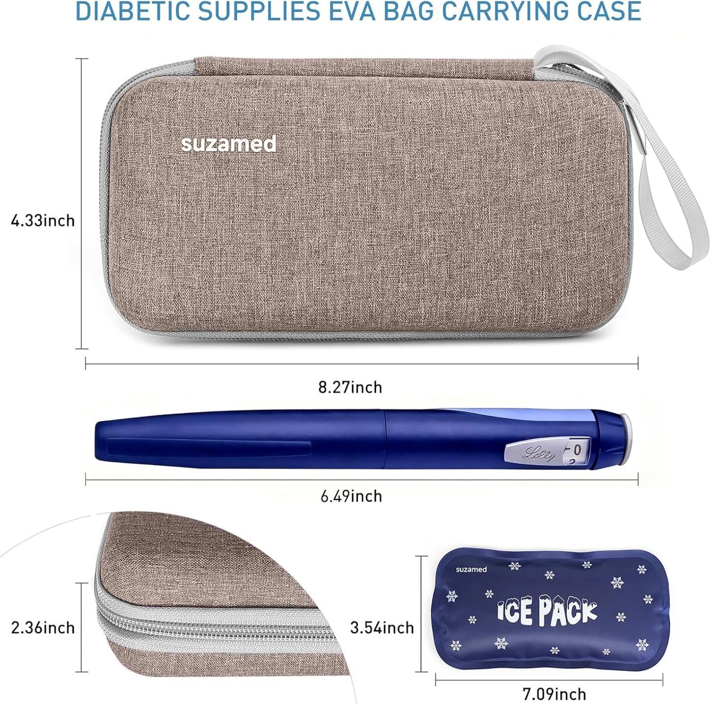 Insulin Cooler Travel Case,EVA Insulation Travel Medicine Kit with 2 Ice Packs for Diabetes Care,Insulin Pen and Other Diabetic Supplies (Brown)