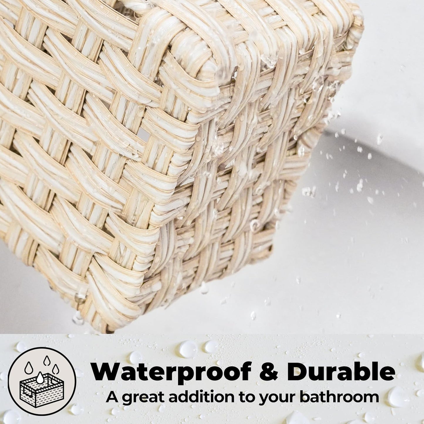 GRANNY SAYS Bathroom Baskets for Organizing, Wicker Basket for Storage, Wicker Baskets for Shelves, Waterproof Back of Toilet Storage Basket, 3 Section Bathroom Organizer Basket, 2-Pack