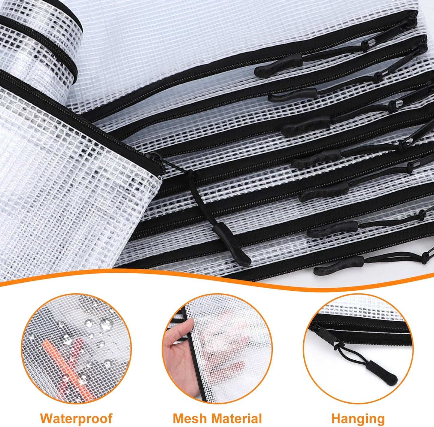24 Pack A4 Mesh zipper pouch bags, Storage Bags, File Bags for Classroom Organization, Zipper Pouches of office supplies, Puzzles, Board Game Storage（Black）
