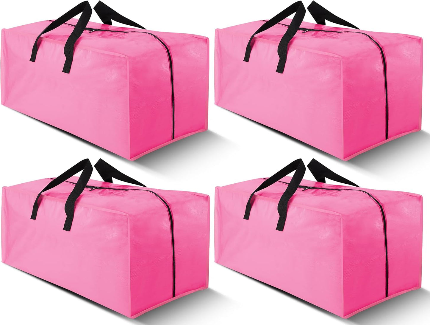 Cosy Family 4 Pack Heavy Duty Extra Large Moving Bags with Backpack Straps - Strong Handles & Zippers, Storage Totes For Space Saving, Fold Flat, Alternative to Moving Box, Pink