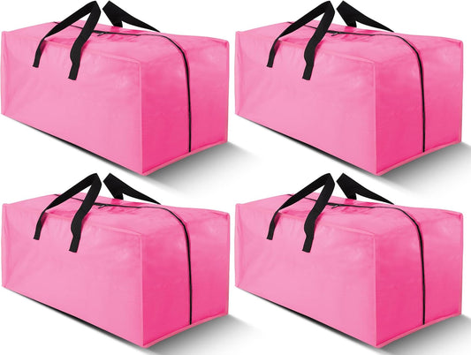 Cosy Family 4 Pack Heavy Duty Extra Large Moving Bags with Backpack Straps - Strong Handles & Zippers, Storage Totes For Space Saving, Fold Flat, Alternative to Moving Box, Pink