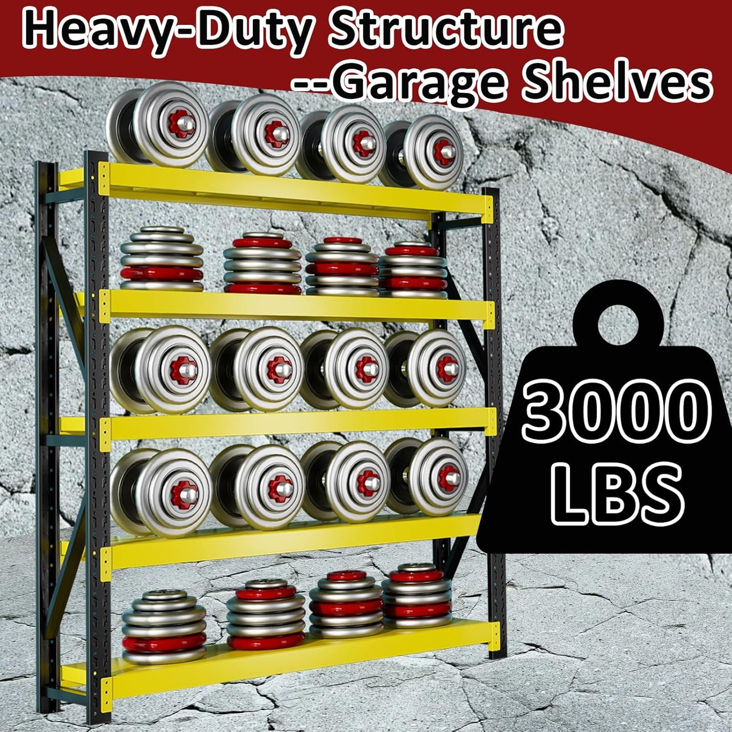 3000LBS Heavy-Duty Garage Shelving, 59" W Metal Shelves, 4-Tier Adjustable Garage Shelving Units, Storage Racks for Warehouse, Workshop
