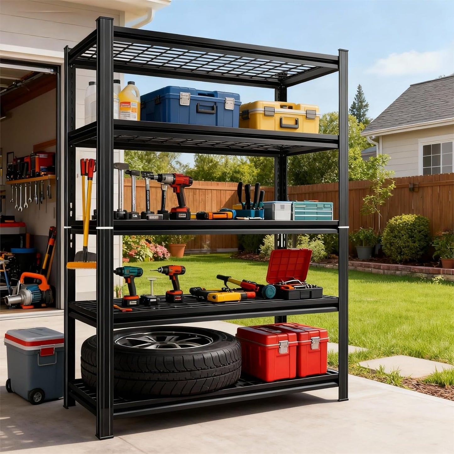 35''W Wire Shelving Unit, 3000 Lbs Heavy-Duty Garage Storage Shelves, 5-Tier Adjustable Reinforced Shelves for Laundry Rooms, Basements, Kitchens&Outdoor (35''W*16''D*72''H, 5-TIER-wire shelving)
