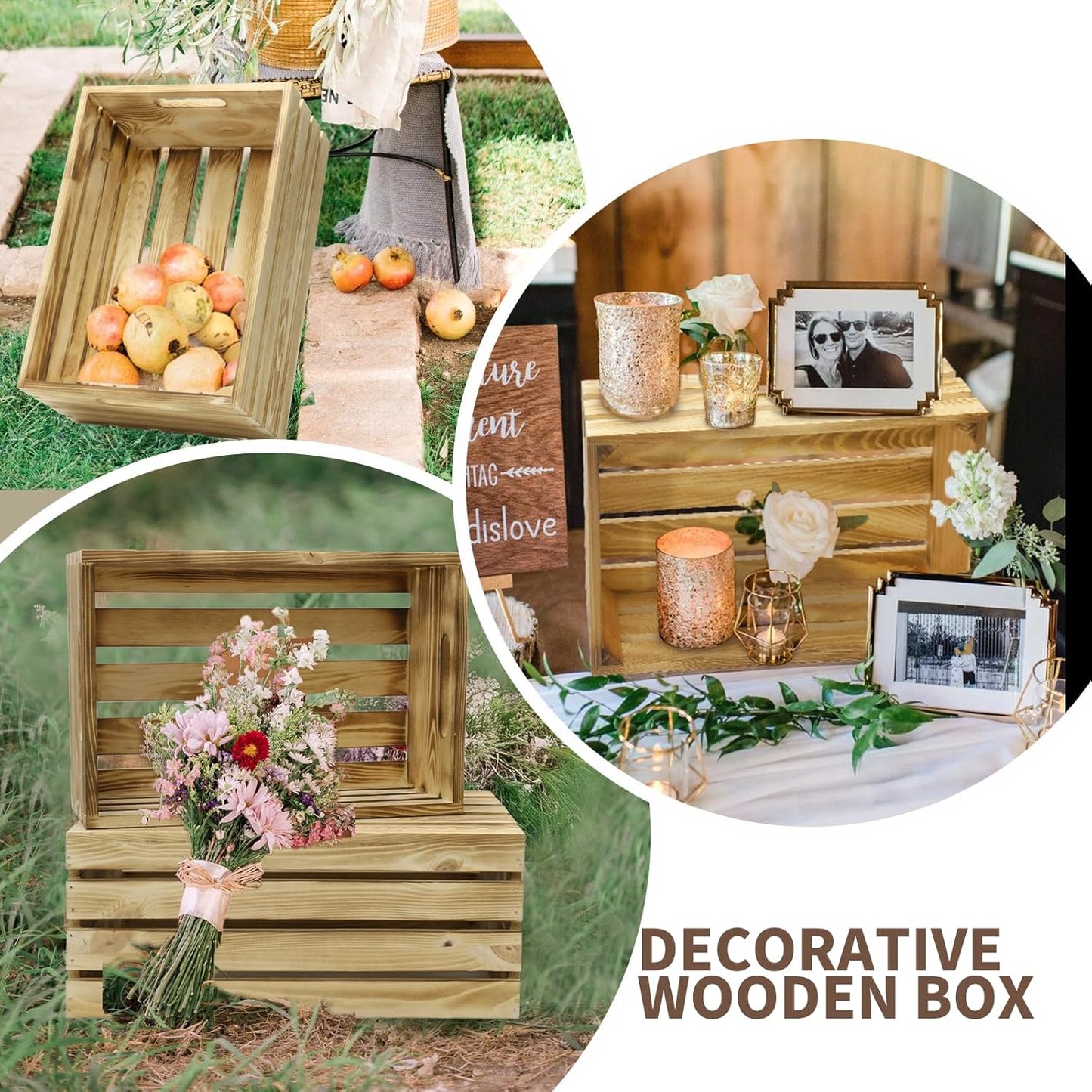 5 Pcs Decorative Wood Crates for Display, 5 Size Large Farmhouse Wooden Basket for Storage Container and Decorations, Rustic Nesting Crates Decor Boxes with Handle