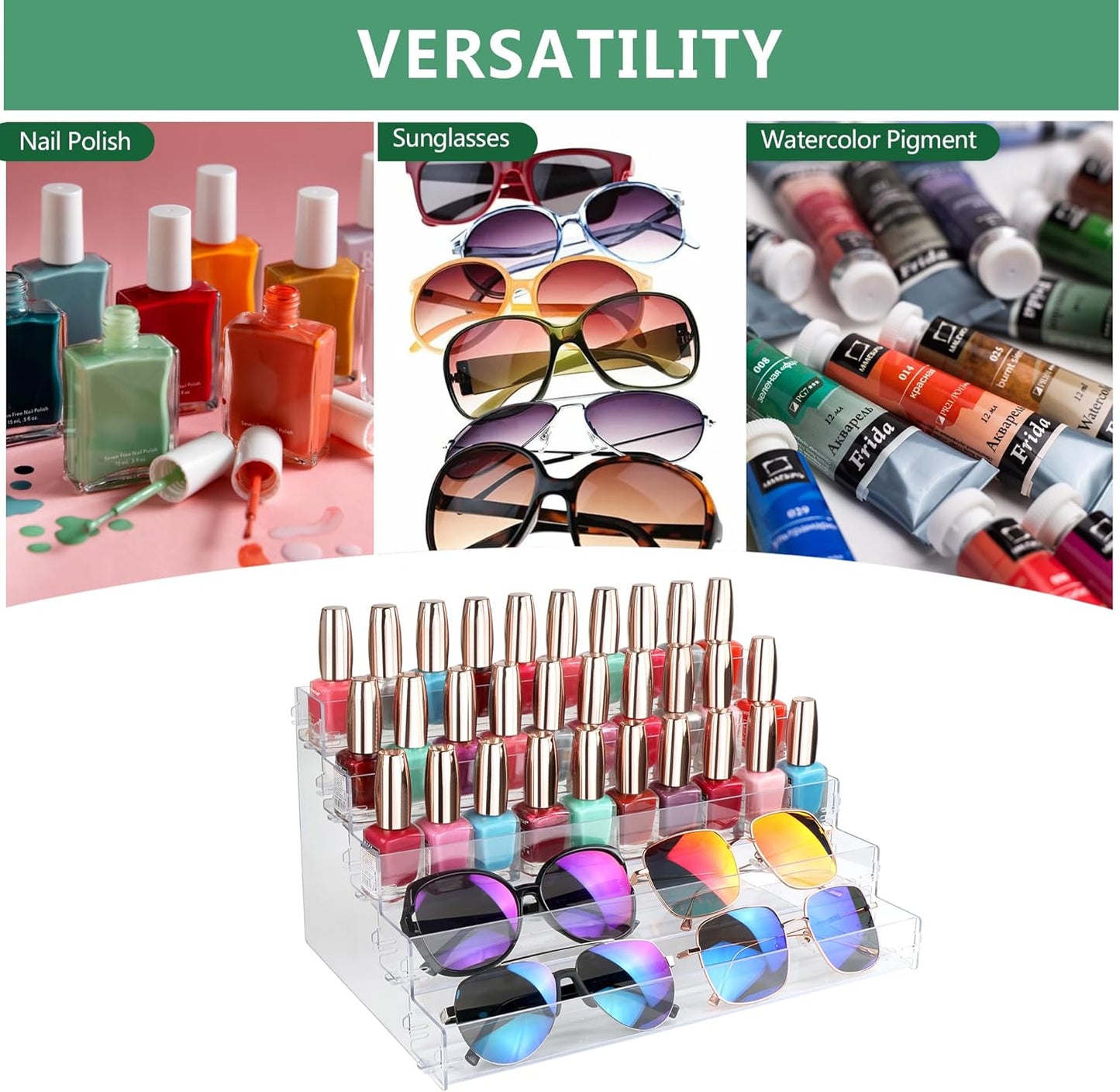 Sunglass Organizer Easy Snap-on Assembly, Acrylic Sticker Display Stand for Vendors, Nail Polish Holder Nail Desk Essential Oil Lipstick Storage,Clear Sunglasses Perfume Organizer (5 Layers)
