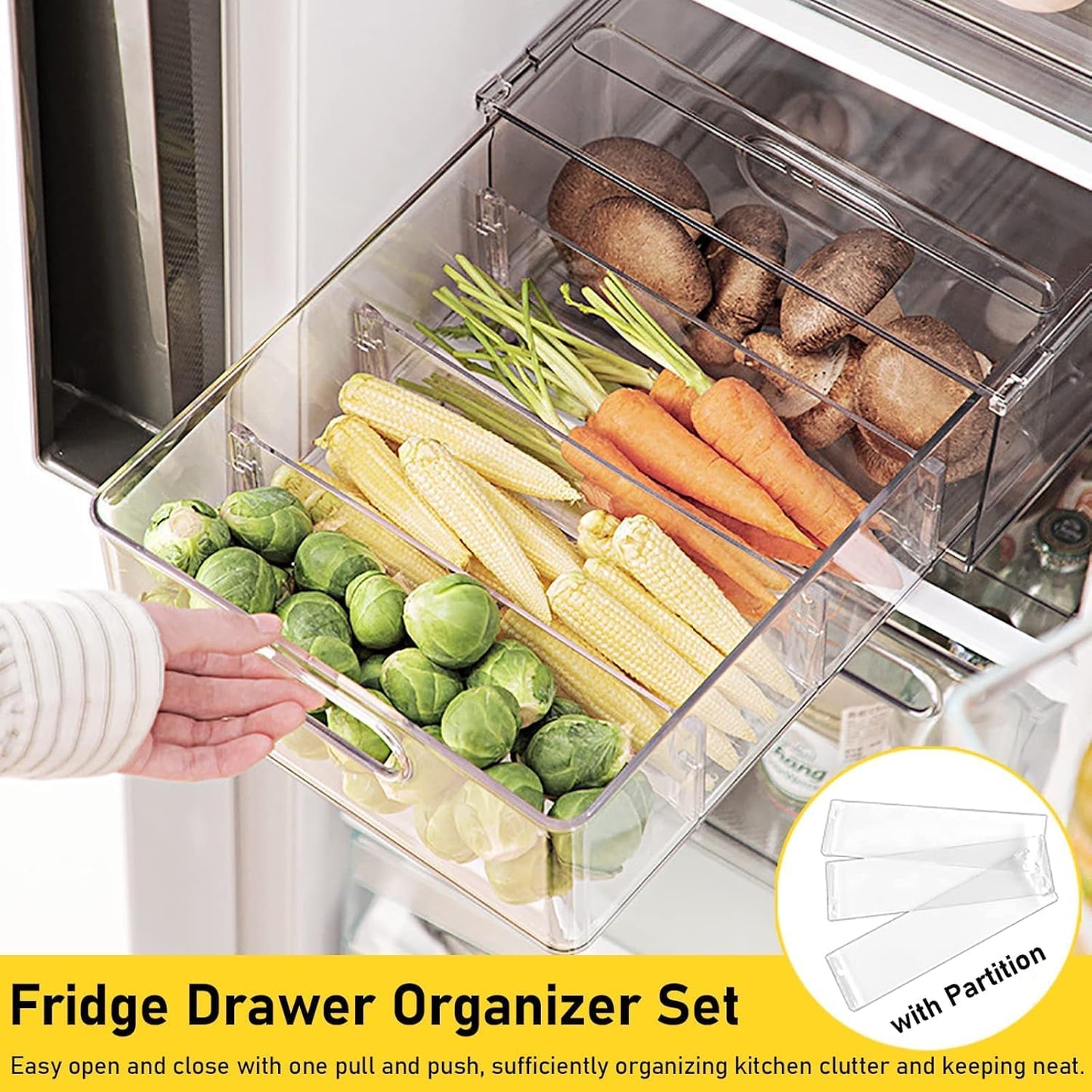 Refrigerator Organizer Bins with Pull-out Drawer 6 Pack Stackable Clear Fridge Drawer Organizer Fruit Vegetable Storage Containers for Kitchen Pantry Organization (2 Small)