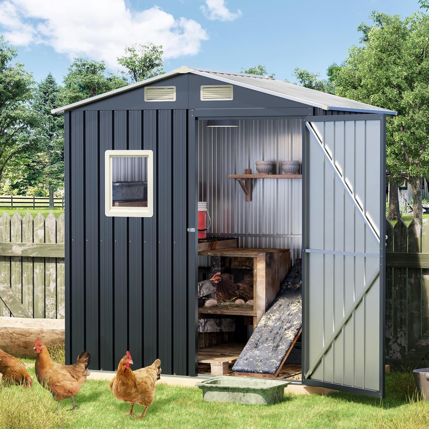 Update Version 6x4 FT Outdoor Metal Storage Shed, Single Door, 1 Clear Window, Tool Shed for Garden, Patio, Backyard Nightblue