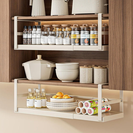 Hanging Under Shelf Storage Basket, Adjustable Width Under Cabinet Add-on Storage Racks, Heavy Duty Slide-in Baskets Organizer for Cabinet Pantry Kitchen, 1 Pack, 8.46"D x 10.6"W x 7.36"H