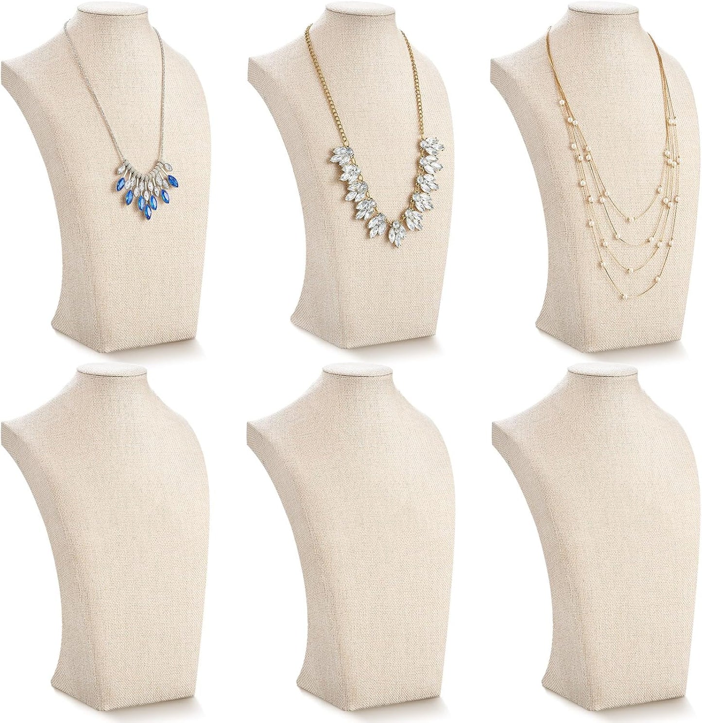 Kigley 6 Pcs Linen Necklace Display Bust Jewelry Holder Necklace Retail Mannequin Display Stand for Jewelry Selling Vendors Shows (13.4 x8.1 Inch)