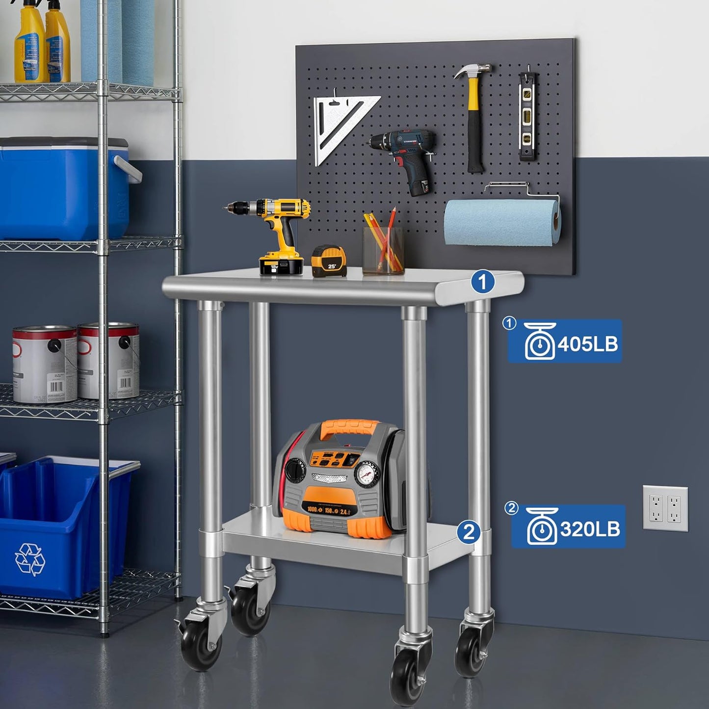 HARDURA Stainless Steel Commercial Table Prep & Work Table with Casters Heavy Duty Metal Table with Wheels NSF 430 18×30 Inches