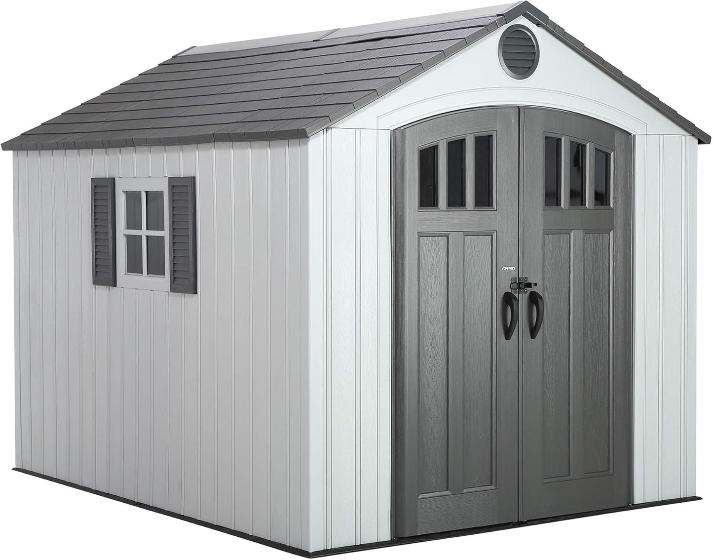 Lifetime 8 x 10 Ft Outdoor Storage Shed, Dual-Wall HDPE Construction, Steel-Reinforced, Skylight and Window, Lockable Doors, UV-Protected Gray Finish