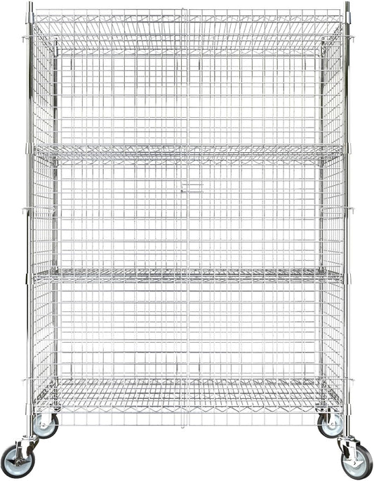 24"x48"x70" Metal Wire Chrome Security Heavy Duty Commercial NSF Certified Storage Unit | Mobile Wire Security Cage Kit