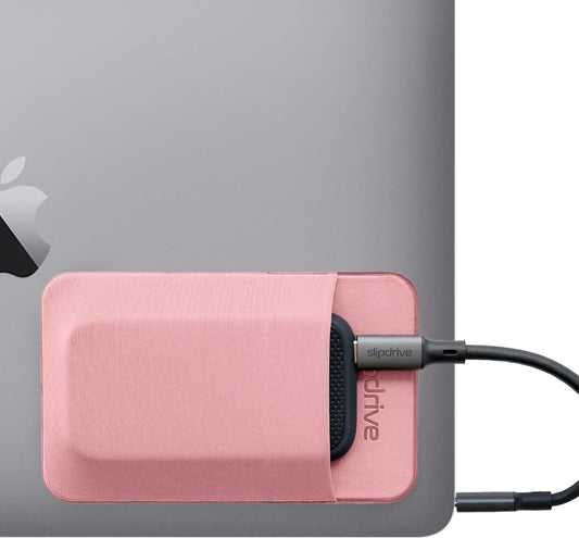 Slipdrive - Portable Hard Drive Sleeve for Laptop - SSD Solid State Drive - Reusable Adhesive - 5” x 3.2” Stick on External Hard Drive Carrying Case - Travel Pocket Pouch (Small, Pink)