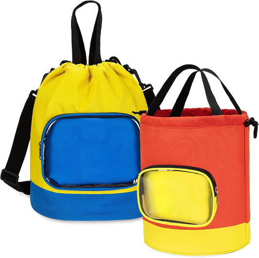 2 Pack Drawstring Toy Storage Bag Compatible with Lego Bricks, Toy Storage Cinch Bucket Bag for Building Blocks, Magnetic Tiles, Board Games, Puzzles