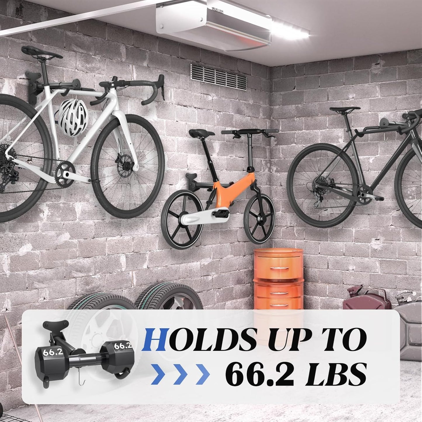 Goovilla Bike Wall Mount Hanger Adjustable - Space Saving Horizontal Bicycle Rack for Mountain/Road/Hybrid Bikes | Secure Home Garage Storage with Easy Installation | 1-Pack Cycling Holder Hook,Black
