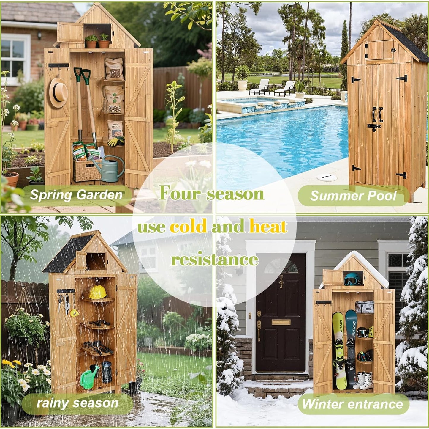 Wooden Outdoor Storage Shed with Double Doors,70” Tall Waterproof Storage Shed with Lock,Sheds & Outdoor Storage with Windproof Tipping for Deck,Backyard Garden and Yard