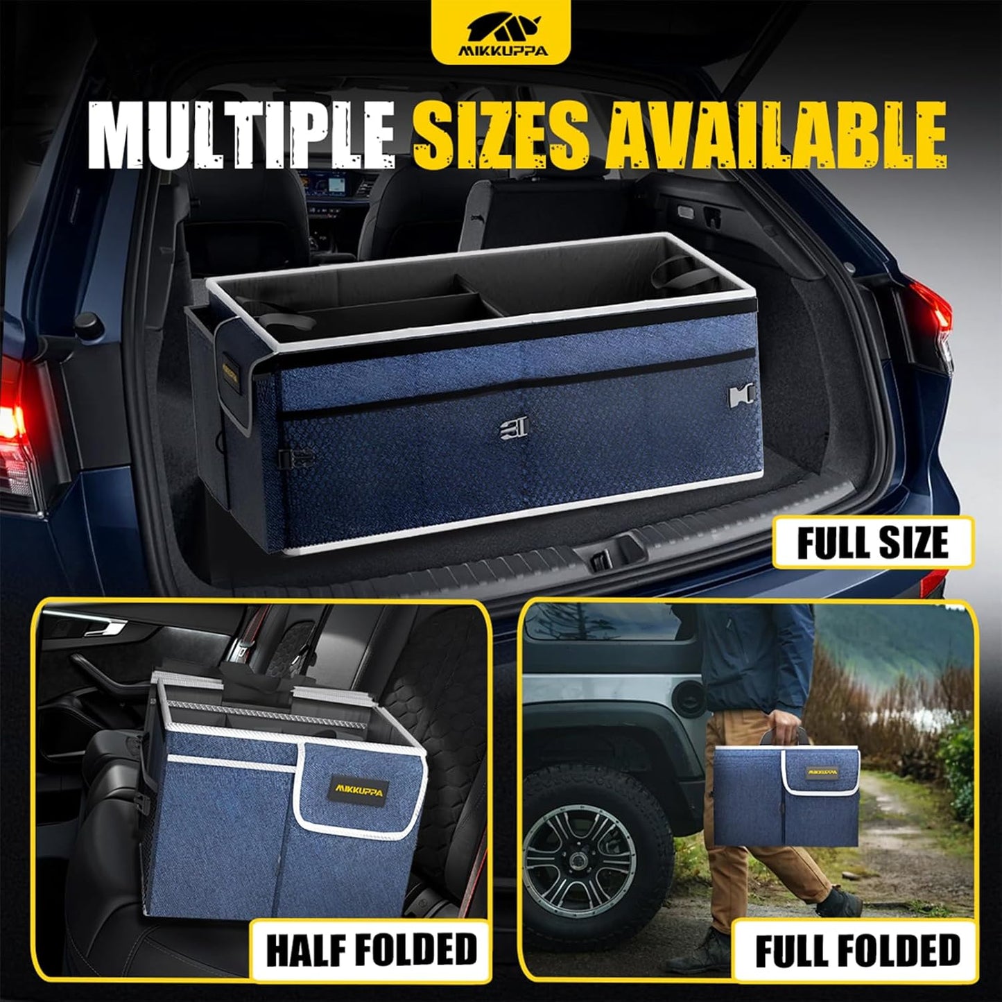 MIKKUPPA Car Trunk Organizer - 65L Collapsible Trunk Organizer with Lid, Sturdy Car Storage for SUV Auto Truck Van with Adjustable Straps and Non Slip Bottom (Blue)
