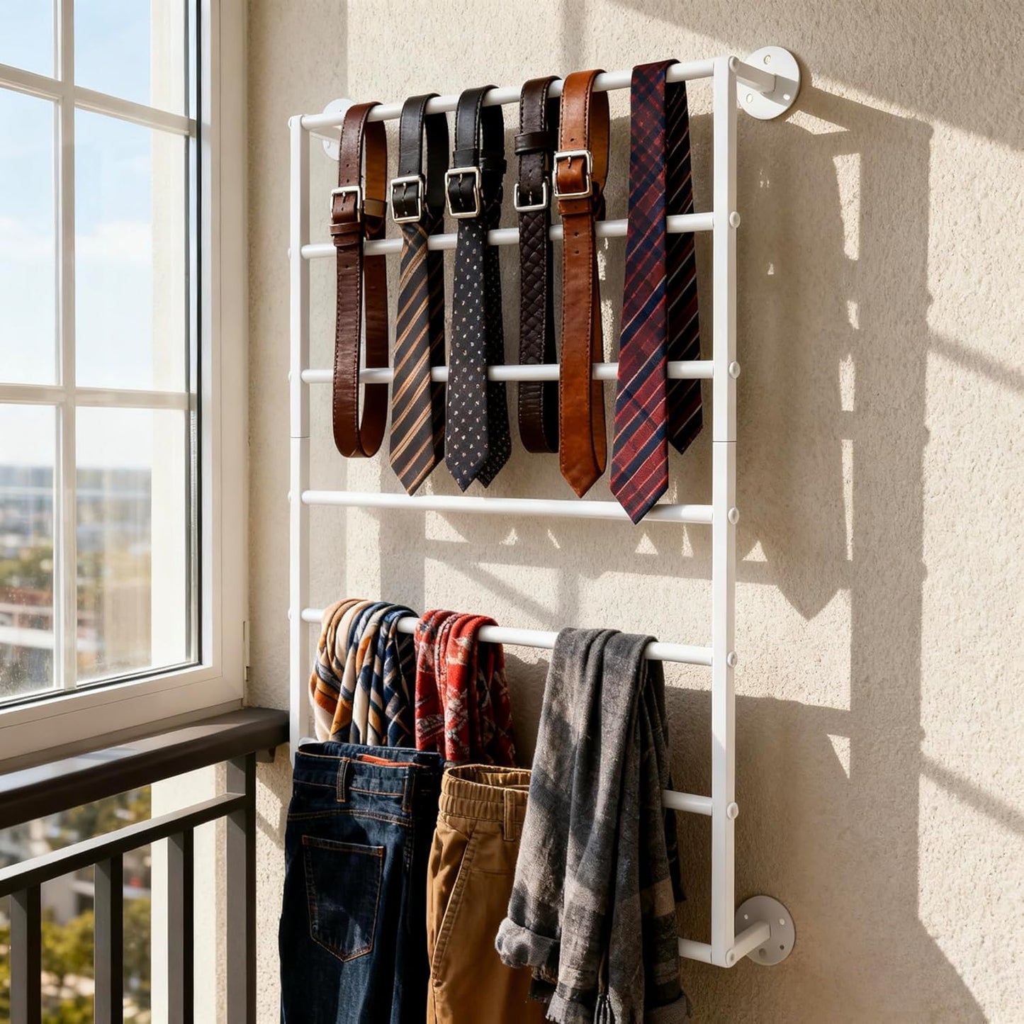Wall Mounted Display Rack, 7-Layer Wrapping Paper Ribbon Organizer Scarves Tie & Scarf Rack Belts Towel Holder Necktie Hijab Stand Metal Shelving for Home, Retail Stores, Flower Shop