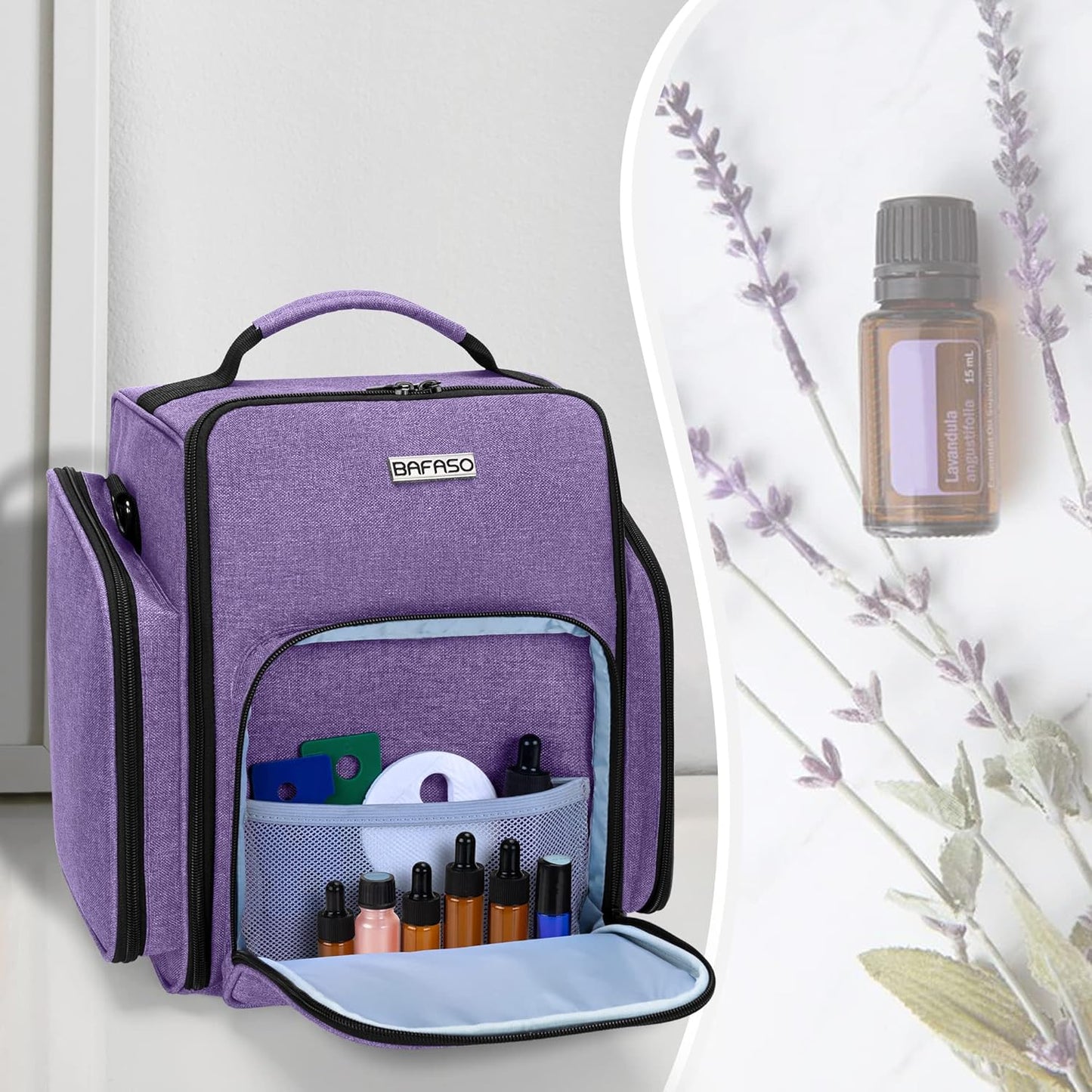BAFASO Essential Oil Storage with 2 Sheet Labels, Essential Oil Case Holds 72 Bottles (15ml - 30ml), Purple
