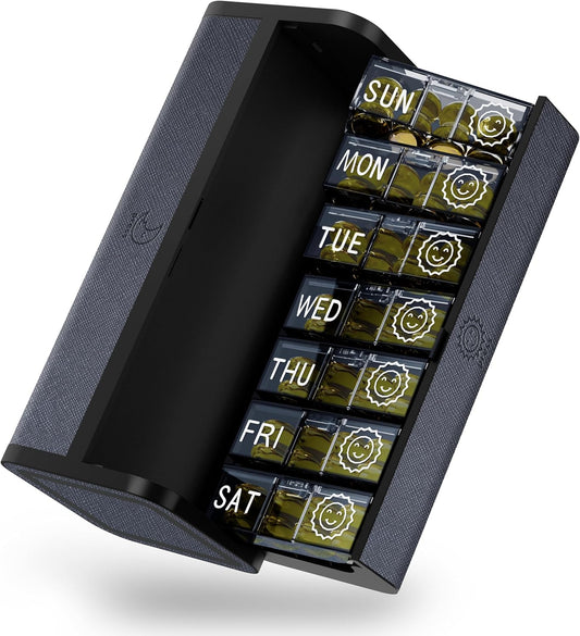 Weekly Pill Organizer 2 Times a Day, 7-Day Large Travel Pill Box 7 Day, Am Pm Twice Daily Pill Case with Removable Compartments, Weekly Vitamin Container for Medicine Supplement (Silver)