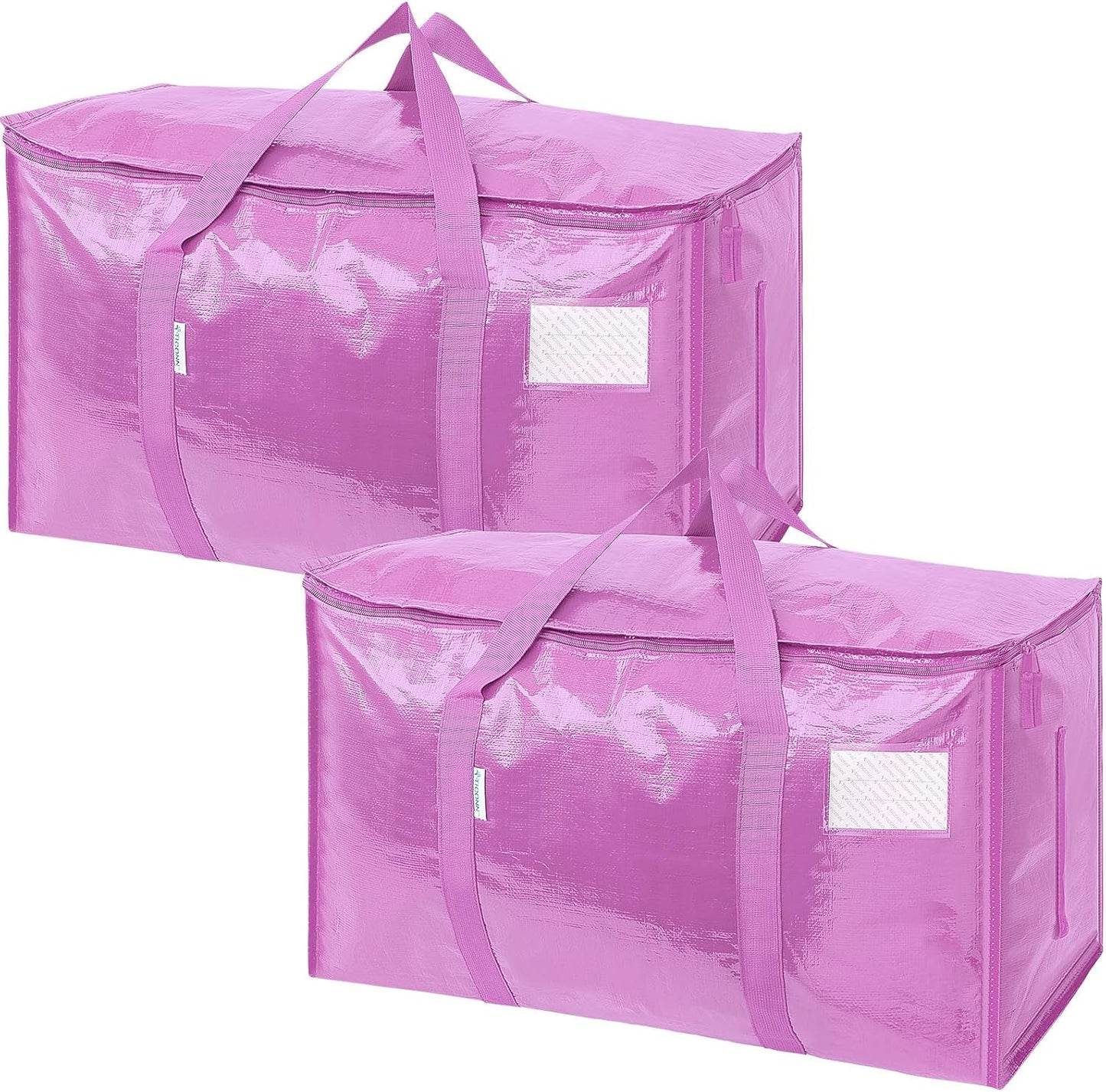 TICONN 2 Pack Extra Large Moving Bags with Zippers & Carrying Handles, Heavy-Duty Storage Tote Moving Boxes for Space Saving (2 Pack, Pink)