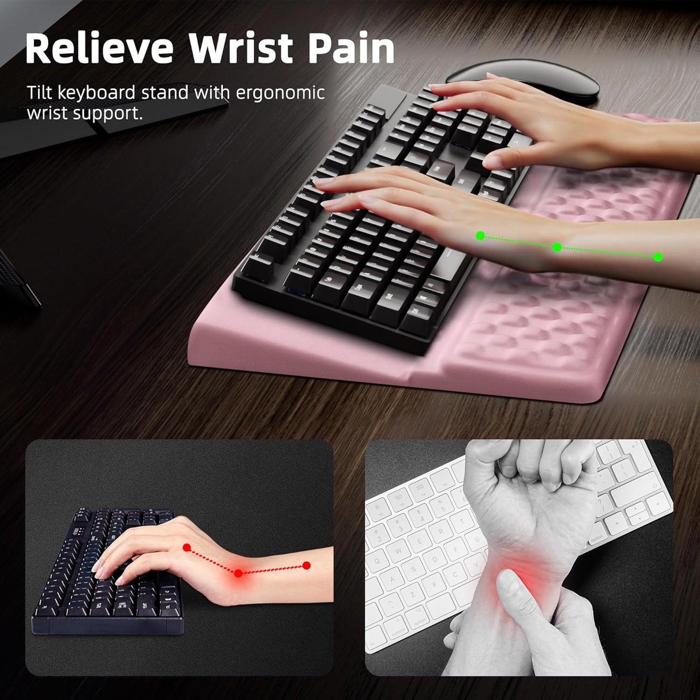 Ospelelf Keyboard Wrist Rest Pad, Comfy Ergonomic Keyboard Stand Riser Holder, Computer Wrist Support Cushion forTyping, Light Pink