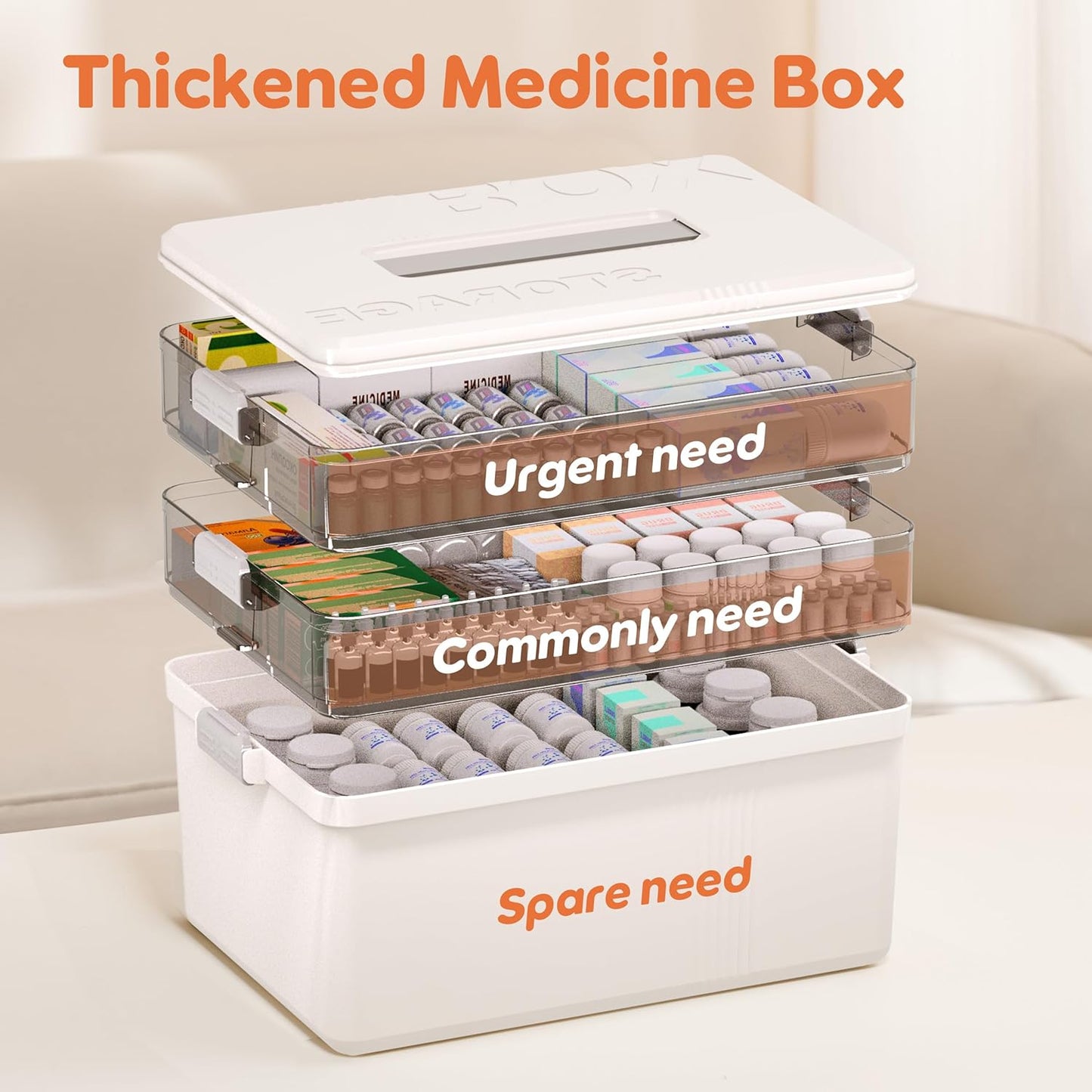 Citylife 3-Tier Medicine Cabinet Organizer,Medicine Cabinet First Aid Kit with Handle,Portable Multi-Purpose Storage Box Suitable for Family Emergency,Home,Travel,White
