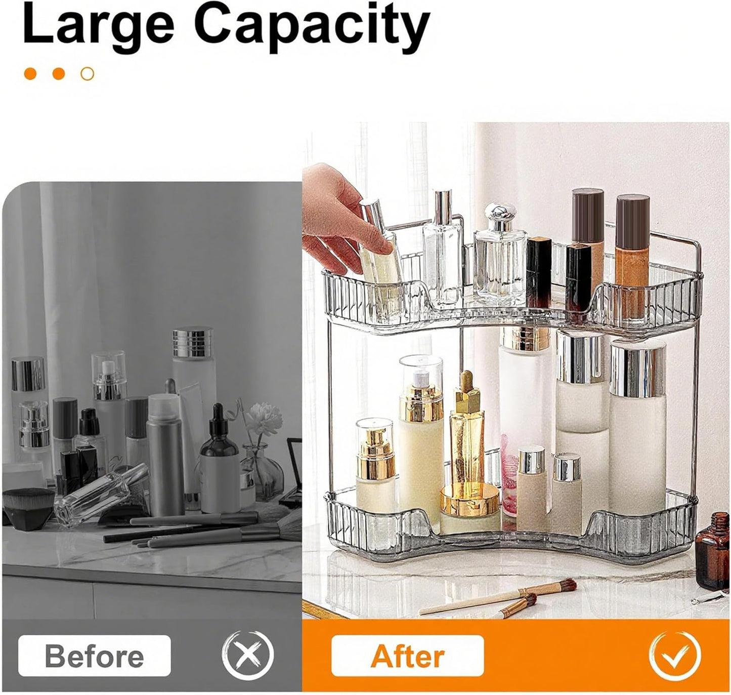 Corner Bathroom Countertop Organizer, 2 Tiers Vanity Trays for Counter, Makeup Organizers, Perfume Tray, Kitchen Spice Rack, Smoky Gray