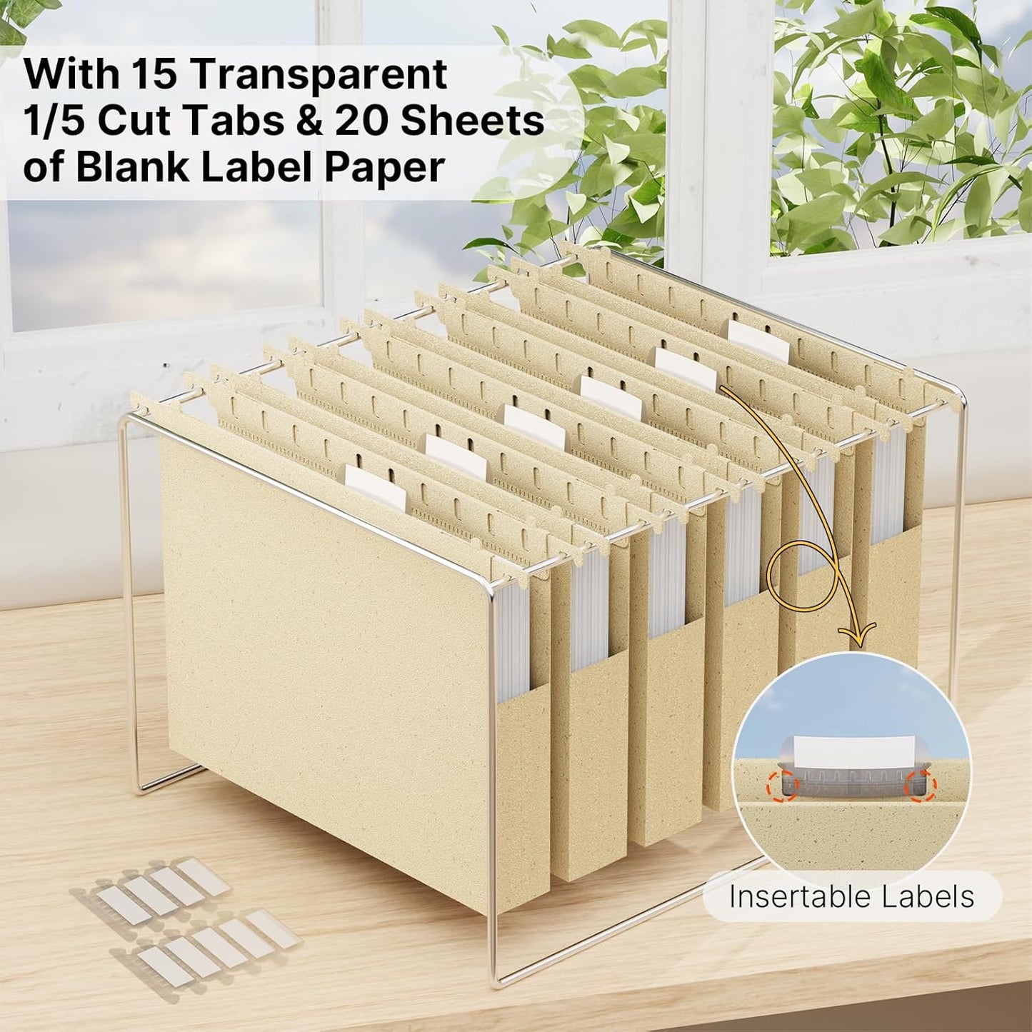 Wheat Straw Plastic Hanging File Folder Letter Size,Heavy Duty 1" Expanding Pocket for Filing Cabinet,12 Pack Extra Capacity Hang Folders with Tabs,Expandable File Organizer,Morandi Yellow