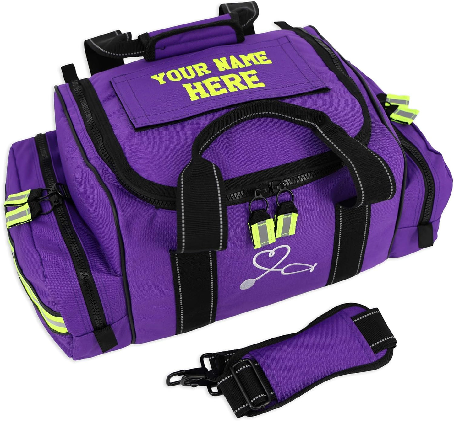 Lightning X Custom Embroidered Trauma Kit & Large EMT Bag w/ 250+ First Aid Supplies & Customized Name Patch | Purple