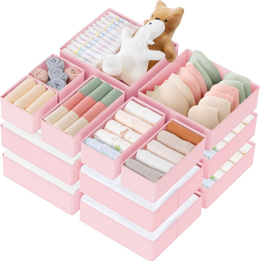 Criusia Drawer Organizer Clothes, 21 Pack Dresser Organizer for Baby Clothes, Underwear, Sock - Foldable Closet Organization and Storage Dividers Bins for Nursery, Bedroom (Pink)