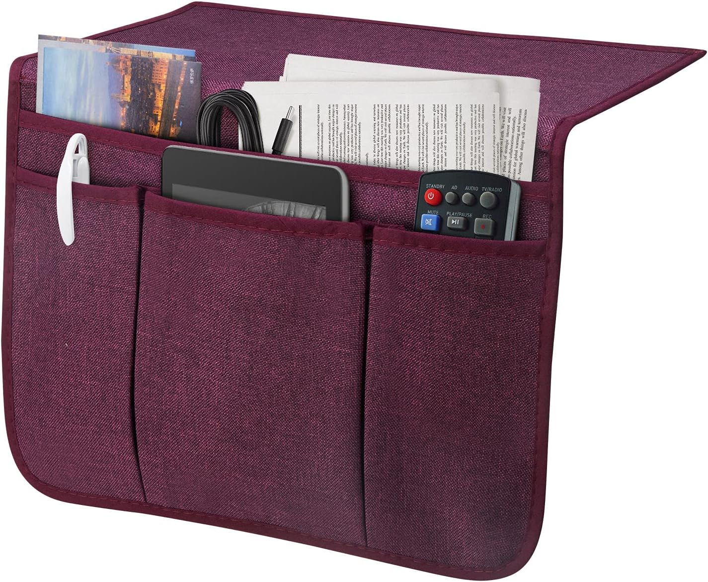 Bedside Caddy Bedside Storage Organizer Magazine Phone Tablet iPad Remote Holder, Organizer Caddy for Home College Dorm Bed, Sofa, Bunk Bed (Purple)