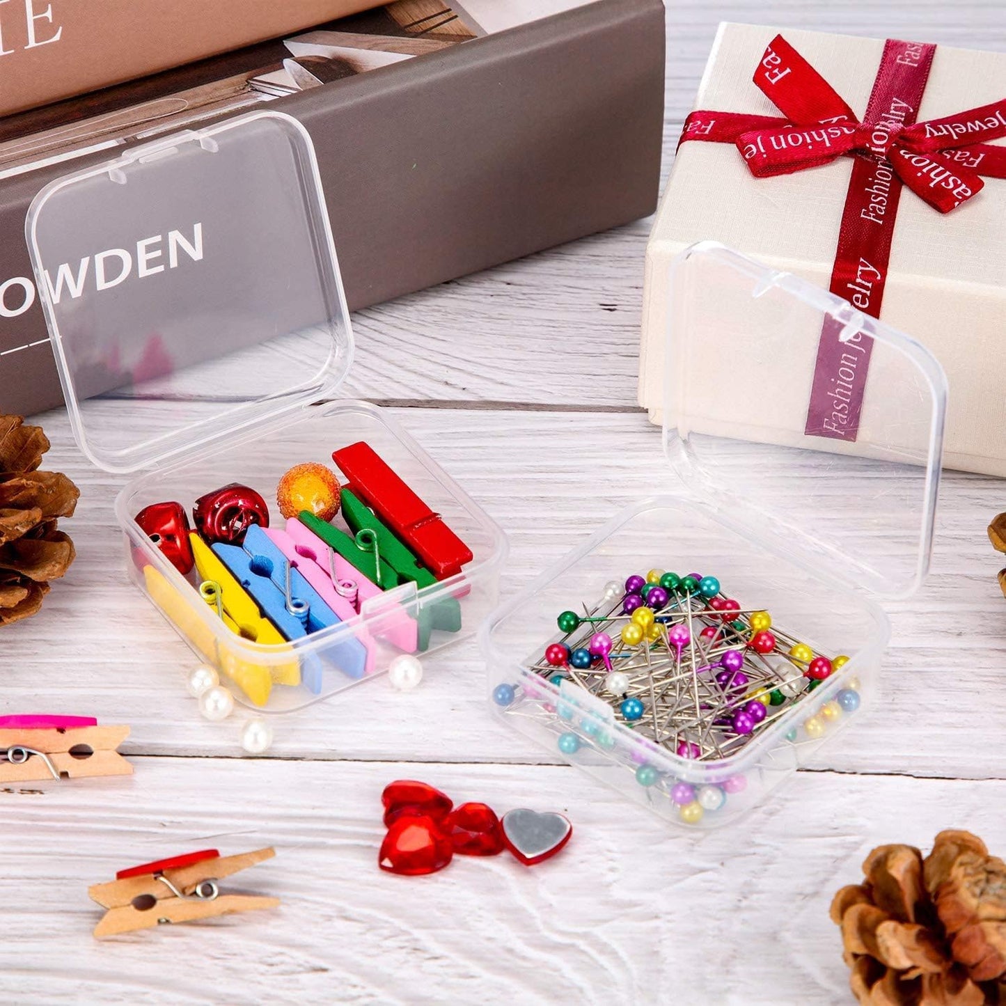 48 Packs Clear Small Plastic Containers Transparent Storage Box with Hinged Lid for Small Items Crafts Jewelry (2.12 x 2.12 x 0.79 Inches)