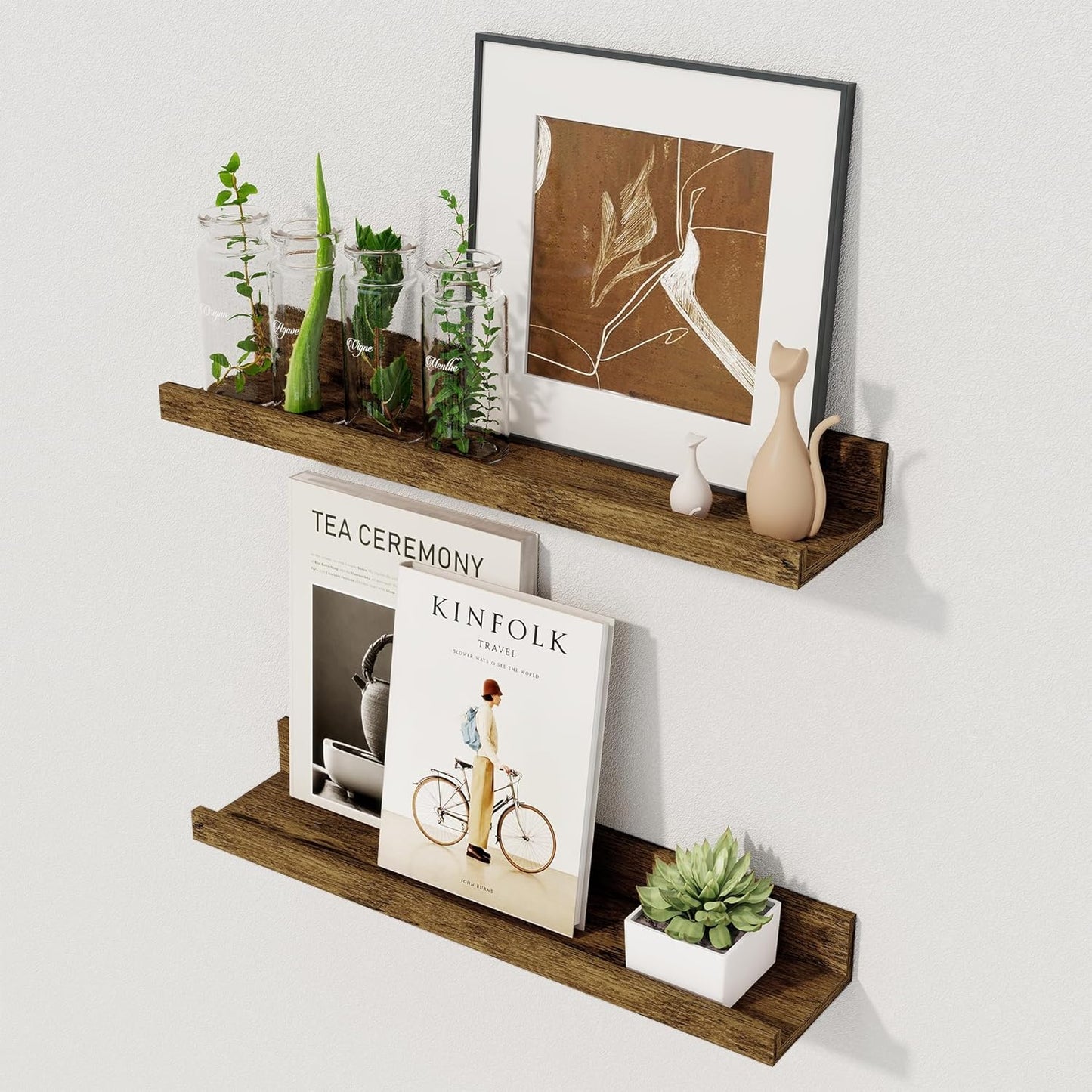 Axeman Floating Shelves for Wall | Picture Ledge Shelf Set of 2 | Rustic Picture Shelf for Wall with Ledge | Small Floating Shelves with Lip | Photo Ledge Shelves for Books Album Records