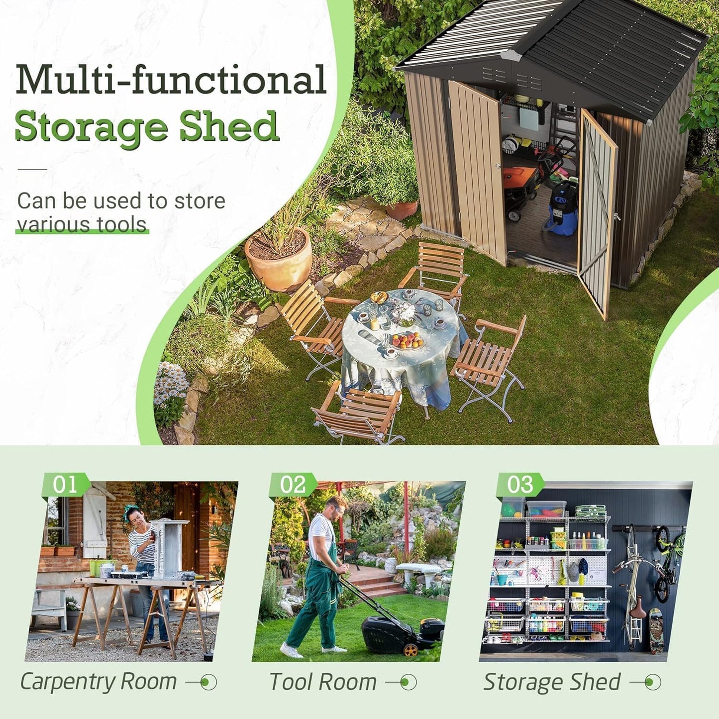 Furniwell 6x8 FT Outdoor Storage Shed, Metal Garden Sheds Outdoor Storage House with Single Lockable Door for Backyard Patio Lawn, Brown