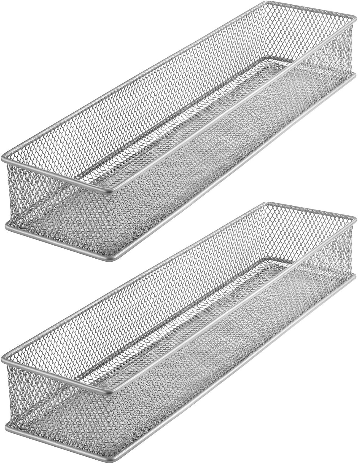 YBM HOME Silver Mesh Drawer Cabinet and or Shelf Organizer Bins, School Supply Holder Office Desktop Organizer Basket (2, 3x12x2 Inch)