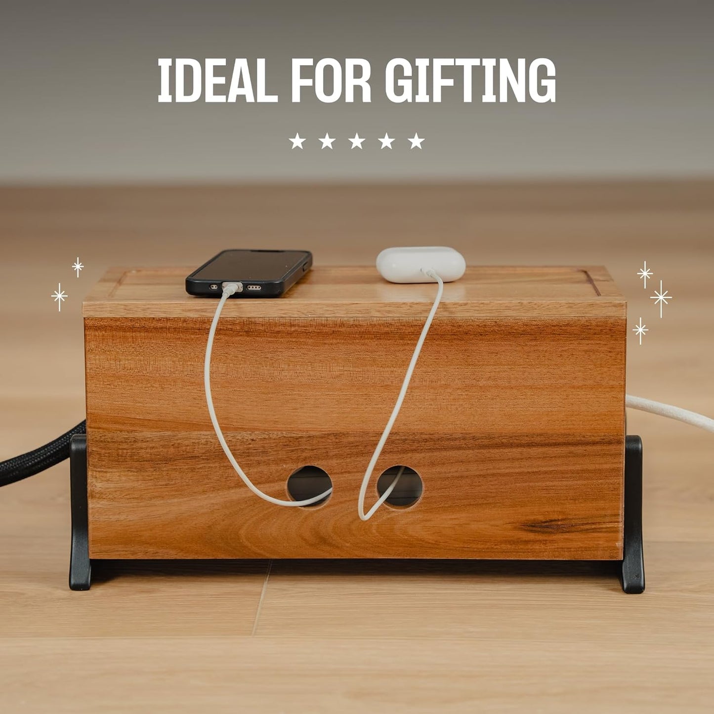 Extra Large Cable Management Box, Wood Cord Hider Box & Organizer for Power Strip, TV Wires & Desk Cable Storage